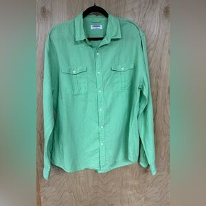 Express Shirt Men XL Green Linen Blend Collared Button Down Long Sleeve Pockets